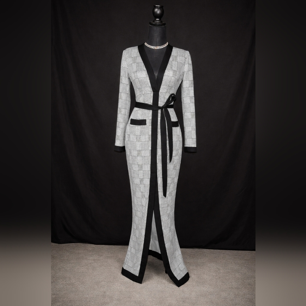 Fashion Nova Black and Gray Long Sleeve Dress